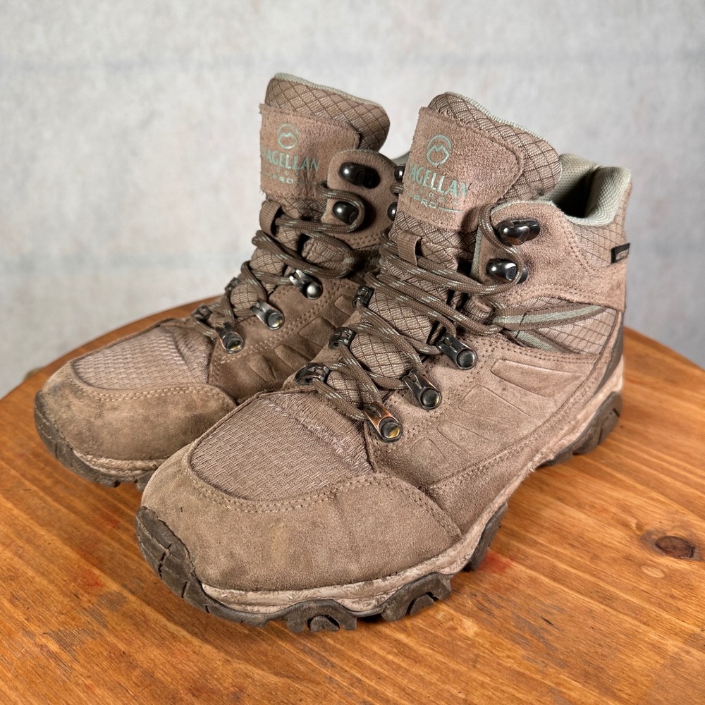 Magellan Outdoors Pro Hiking Boots Womens 7.5 Brown Waterproof Leather Suede